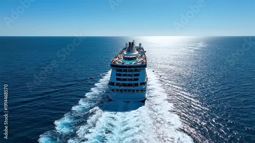 A large cruise ship sailing through calm waters on a sunny day in a serene ocean video