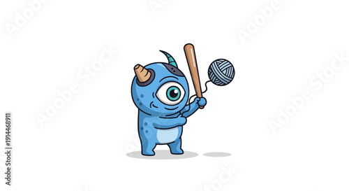 Cartoon monster holding tennis racket.