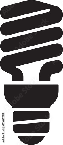 Black silhouette of a compact fluorescent light bulb on a white background compact fluorescent lamp