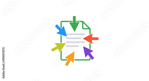 Colorful arrows on document icon.
