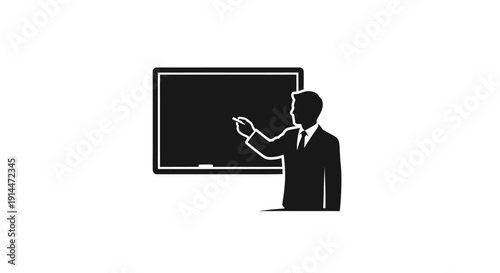 Teacher in Business Attire Writing on Classroom Blackboard