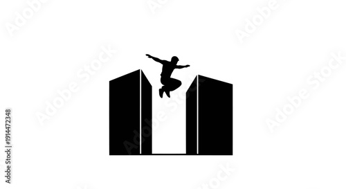 Silhouette of a Person Jumping Between Tall Buildings at Night