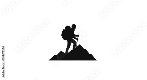 Silhouette of a hiker with backpack climbing mountain silhouette