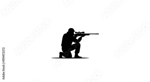 Silhouette of Sniper in Focused Shooting Position