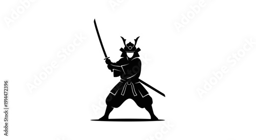 Silhouette of a Samurai Warrior with Katana Sword