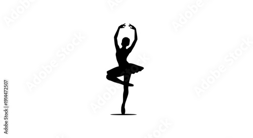 Silhouette of a person practicing ballet yoga pose on white background