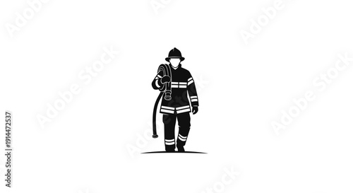 Firefighter in Protective Gear Holding Axe on White Background