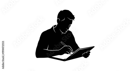 Silhouette of a Person Writing in a Notebook with Pen