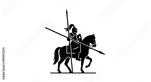 Silhouette of Medieval Knight on Horseback with Spear