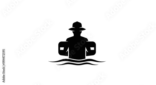 Silhouette of a Person in a Swimming Pool at Sunset