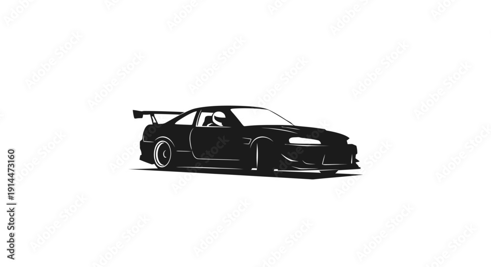 Fototapeta premium Silhouette of a Classic Sports Car in Motion on White Background