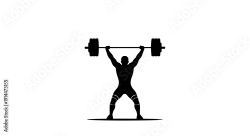 Silhouette of Weightlifter Lifting Barbell Overhead