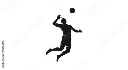 Dynamic Silhouette of a Man Jumping to Catch a Ball in Midair