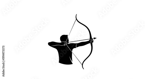 Silhouette of Archer Drawing Bow in Action