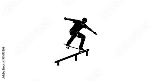 Skateboarder Performing Trick on Rail in Action Scene