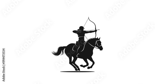 Silhouette of an Archer on Horseback with a Bow and Arrow