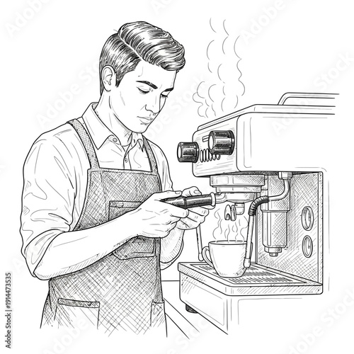 Barista making coffee with espresso machine
