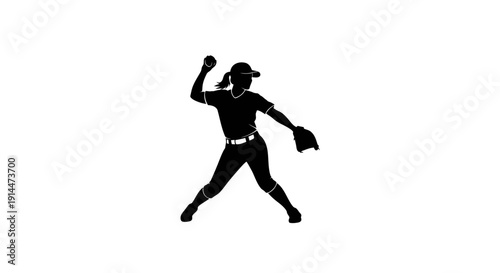 Dynamic Female Baseball Player in Action Silhouette
