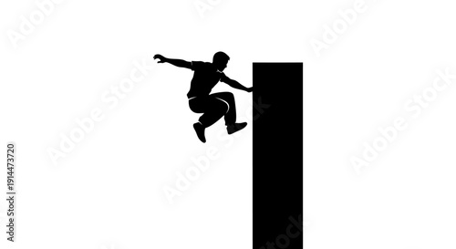 Silhouette of a Person Jumping over a Wall in Motion