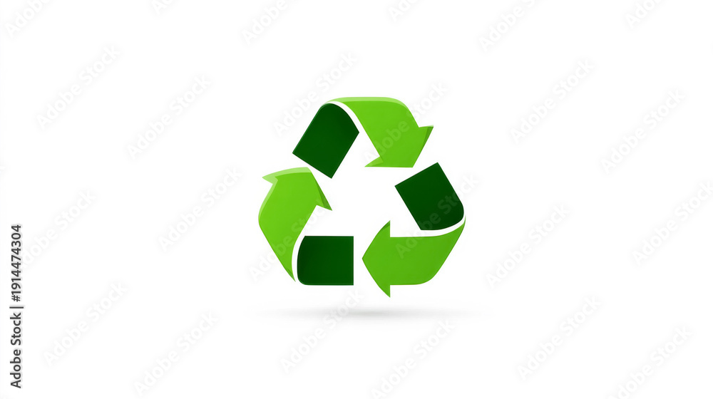 Obraz premium Green recycling symbol with three arrows in white background