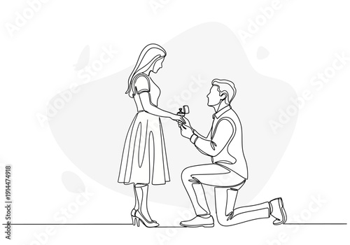 Minimalist One Line Drawing of Romantic Marriage Proposal Scene