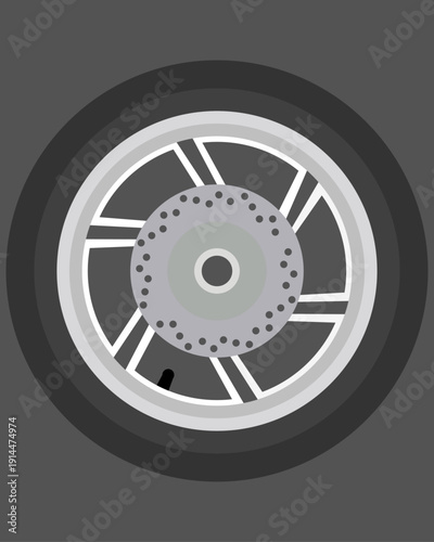 Motorcycle wheel with disc brake system flat vector illustration