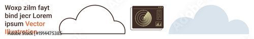 Data storage, weather tracking, technology, communication systems, design templates, abstract concepts. Clouds and a radar screen with placeholder text. Data storage and weather tracking concept