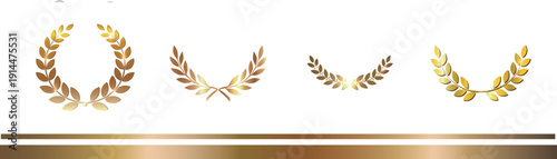 ゴールド月桂樹フレームセット｜表彰・受賞エンブレム用ローレル装飾素材