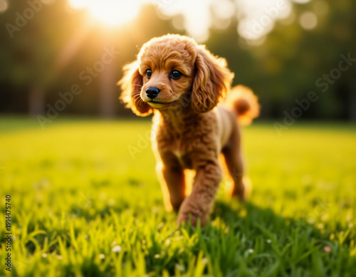 Wallpaper Mural A playful poodle happily strolls across a lush green lawn, enjoying the warmth of the sun and the beauty of the park during a lovely afternoon Generative AI Torontodigital.ca