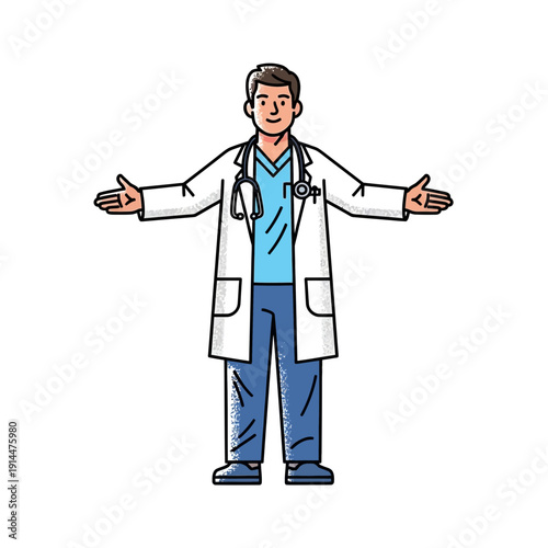 Doctor with Open Arms, Medical Professional Greeting