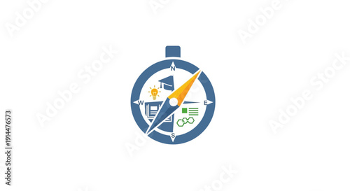 Blue and yellow compass navigation tool.