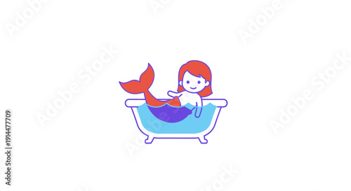 Cartoon Mermaid Sitting in Bathtub Illustration.