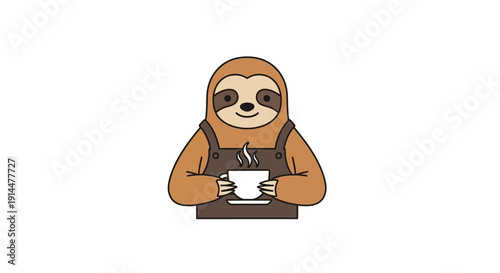 Cartoon Sloth Drinking Coffee or Tea.