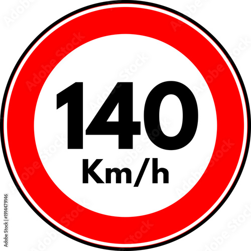 Speed Limit 140 kmh Traffic Sign Vector