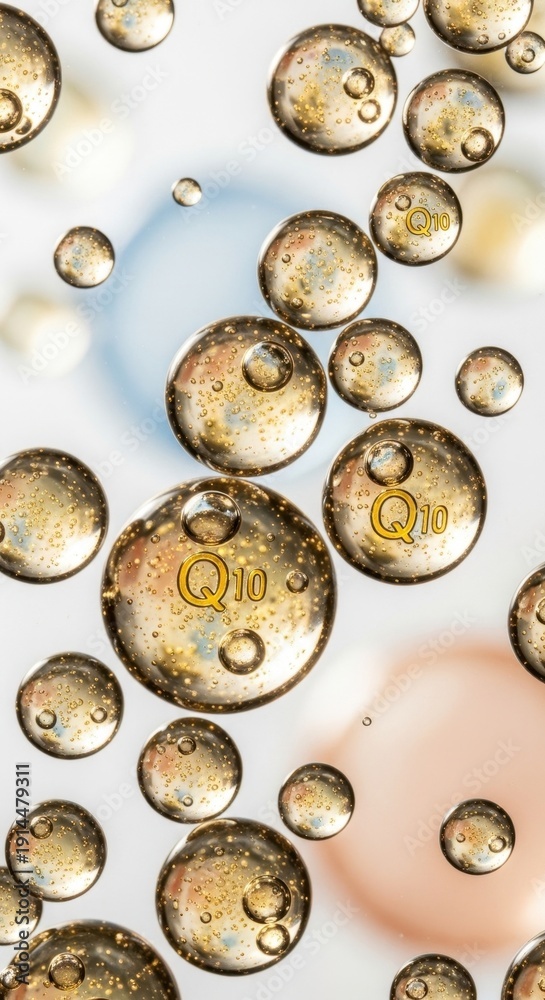 Obraz premium Golden Bubbles Floating on a White Background - A Macro Perspective.