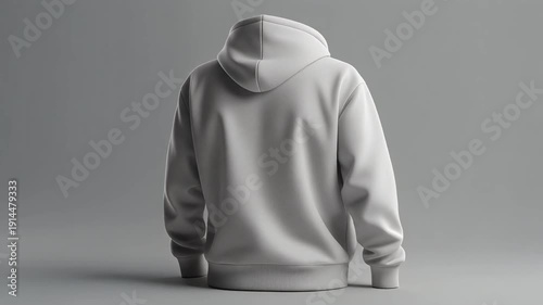 Plain hoodie mockup shown from back, soft shadows, realistic cotton blend texture, minimal background, no people, no text, commercial-ready clothing mockup, 4K, slow rotation, 8–12 seconds
