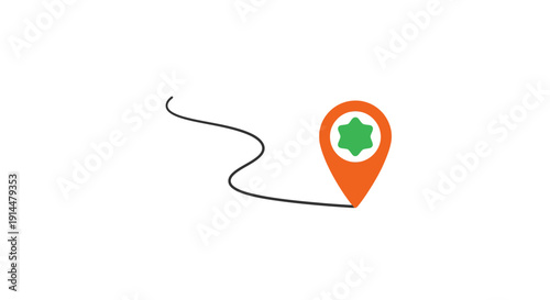 Orange Map Pin with Green Leaf Icon.