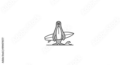 Penguin Standing with Surfboards Under Wings.