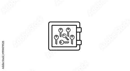 Simple Line Drawing of Safe with Keys.