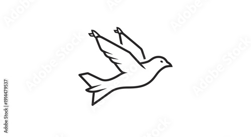 Simple Line Drawing of Flying Dove.