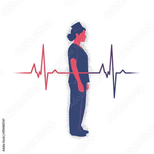 Nurse with heartbeat line, medical concept