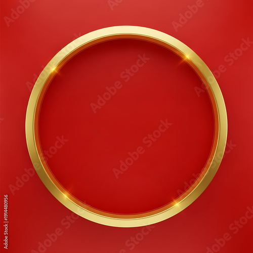 Gold ring on red background with reflective shine