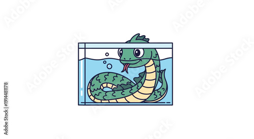 Cartoon Eel Swimming in Aquarium Tank.