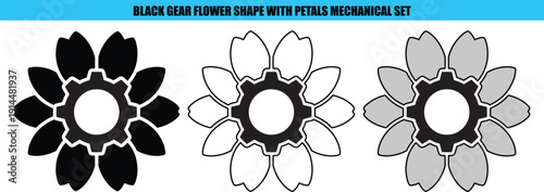 Black gear flower shapes with petals mechanical set