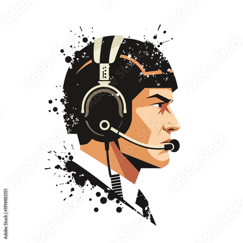 Profile of man with headset, e-sports player, gamer, support operator