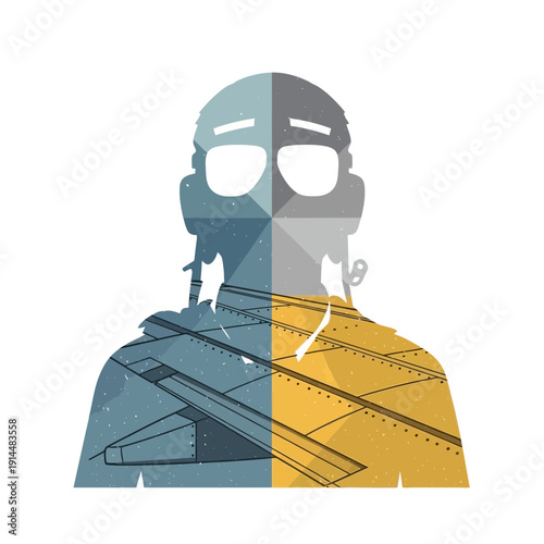 Pilot Silhouette Double Exposure with Airplane Wings