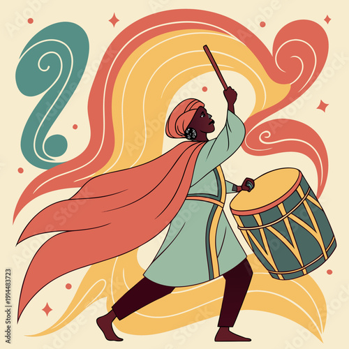 A whimsical artist painting with vibrant colors and a flowing cape.