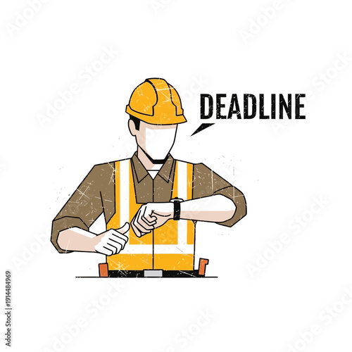 Construction worker checking watch, deadline concept