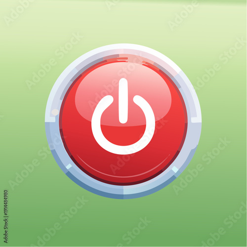 A power button icon appears on green screen interface