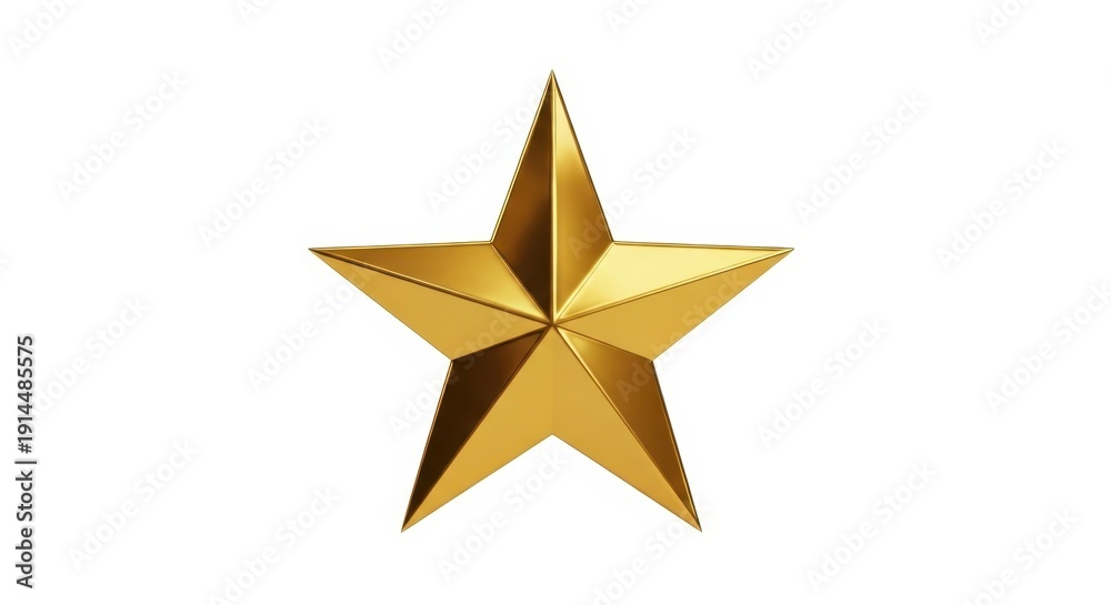 Fototapeta premium Golden star shining brightly on a white background, symbol of success.